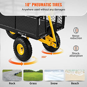 VEVOR Steel Garden Cart, Heavy Duty 500 lbs Capacity, with Removable Mesh Sides to Convert into Flatbed, Utility Metal Wagon with 180° Rotating Handle and 10 in Tires, Perfect for Farm, Yard
