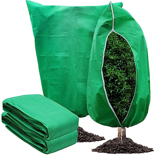 GonLei 2 Packs Plant Covers Freeze Protection 47.7" X 71.7" Large Frost Blankets for Plants Frost Cloth Plant Freeze Protection Tree Covers Freeze Protection Covers Bags with Zipper Drawstring