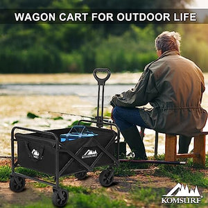 KOMSURF Foldable Utility Wagons Heavy Duty Folding Cart, 200 lbs Capacity with Side Pockets for Garden, Shopping and Beach Outdoor Use