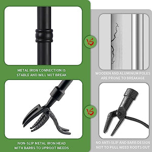 DMDMBSR Weed Puller Tool, Stand Up Weed Puller Long Handle Removable Steel Tube and Non-Slip 4 Claw Steel Head Design, Manual Weeders Easily Remove Dandelion Root Tool Gardening Patio Yard（47 in）