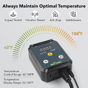 BN-LINK Digital Heat Mat Thermostat Controller for Seed Germination, Reptiles and Brewing Breeding Incubation Greenhouse, 40-108°F, 8.3A 1000W ETL Listed