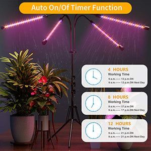 FRENAN Grow Light with Stand, for Indoor Plants with Red Blue Spectrum, 10 Dimmable Brightness, 4/8/12H Timer, 3 Switch Modes, Adjustable Gooseneck, Suitable for Various Plants Growth
