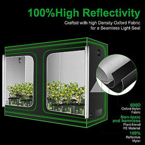 MELONFARM 4x8 Grow Tent, 96"x48"x80'' High Reflective 600D Diamond Mylar Canvas with Observation Window and Floor Tray for Hydroponic Indoor Plant Growing