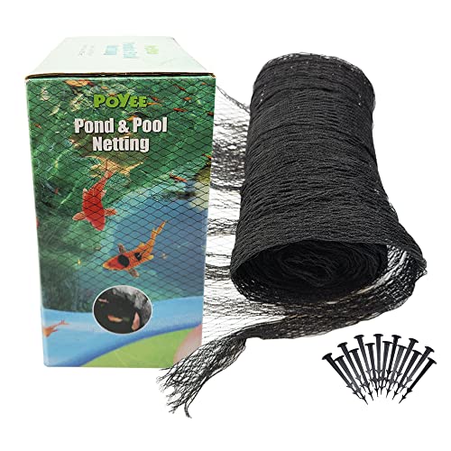 POYEE Pond Netting for Leaves - 15x20 Ft, Pool Leaf Cover Net with Small Fine Mesh - Protecting Koi Fish from Birds, Cats - Stakes Included.