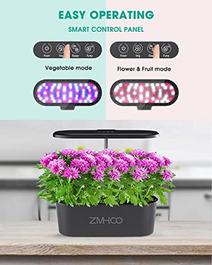 ZMHOO Hydroponics Growing System, Herb Garden Kit Indoor with 2 Led Grow Light Modes, Smart Timer Starter Kit, Adjustable Easy-to-Install Magnetic Light Rod for Home, Kitchen, Gardening