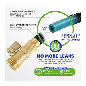 J&B XpandaHose 75ft Expandable Garden Hose with Holder - Heavy Duty Superior Strength 3750D - 4 -Layer Latex Core - Extra Strong Brass Connectors and 10 Spray Nozzle w/Storage Bag (Blue 75)