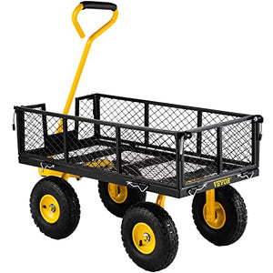 VEVOR Steel Garden Cart, Heavy Duty 500 lbs Capacity, with Removable Mesh Sides to Convert into Flatbed, Utility Metal Wagon with 180° Rotating Handle and 10 in Tires, Perfect for Farm, Yard
