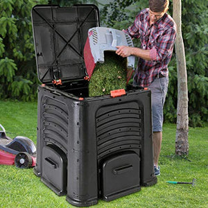 Large Composting Tumbler, 115 Gallon Farm Composter, Oversized Outdoor Trash Can, Big Yard Waste Bins with Multi Vent, Garden Compost Bin with 4 Door