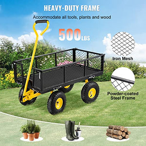 VEVOR Steel Garden Cart, Heavy Duty 500 lbs Capacity, with Removable Mesh Sides to Convert into Flatbed, Utility Metal Wagon with 180° Rotating Handle and 10 in Tires, Perfect for Farm, Yard