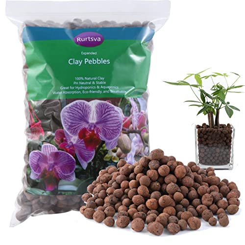 Rurtsva Natural Organic Clay Pebbles, 5LBS 8mm-18mm Expanded Leca Balls Plant Garden Soil, Grow Media for Hydroponics, Decoration, Aquaponics, Gardening Essentials