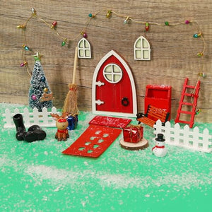 23PCS Christmas Wooden Miniature Fairy Door Kit,Christmas Elf Girl Fairy Doors Decorations Door Enchanted,Tooth Miniature Fairy Door Accessories for Xmas DIY Craft Dollhouse Garden Decor