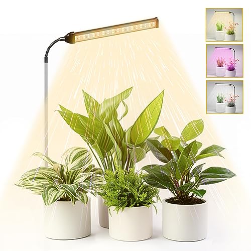 Juhefa LED Grow Light, 6000K Full Spectrum Gooseneck Plant Growing Lamp for Indoor Small Mini Plants, Auto On/Off Timer 4/8/12/18Hrs & 3 Colors Spectrum