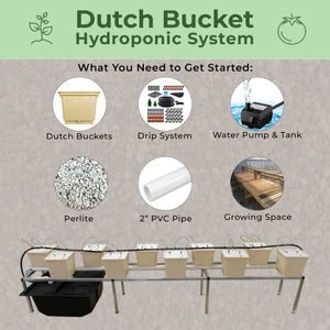 10 Pack Dutch Bucket - Hydroponic Bato Buckets - with Siphon Elbows - 11 Liter (12" x 10" x 9") - (Tan)
