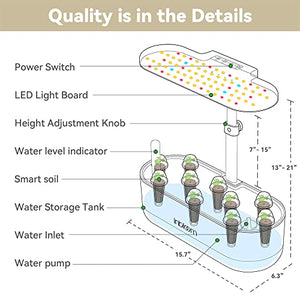 inbloom Hydroponics Growing System 10 Pods, Indoor Herb Garden with LEDs Full-Spectrum Plant Grow Light, Water Shortage Alarm, Automatic Timer, Height Adjustable, Ideal Gardening Gifts for Women