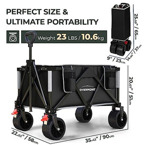 Overmont Collapsible All-Terrain Wagon Cart - 3.2in Wide Wheels - 150L Large Capacity with Side Pockets for Camping Sports Garden Grocery Shopping - 265lbs Load