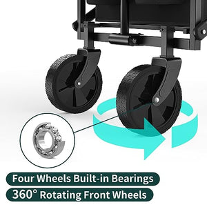 Collapsible Wagon, Wagon Cart with Wheels Foldable, Utility Wagon Cart with Wheels Foldable, Heavy Duty 100L Large with Drink Holders for Garden, Camping, Beach, Shopping(Black)