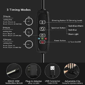 LEOTER Grow Light for Indoor Plants - Upgraded Version 80 LED Lamps with Full Spectrum & Red Blue Spectrum, 3/9/12H Timer, 10 Dimmable Level, Adjustable Gooseneck,3 Switch Modes