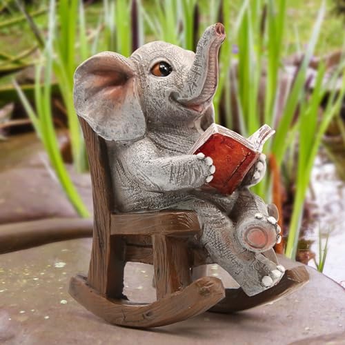FOXMIS Garden Statues Elephant Decor Outdoor Sculpture Lucky Miniature Elephant Statue Solar Garden Decor for Patio,Porch,Home Yard Decor Elephant Gifts for Women,Mom, 2.04"x3.34"x3.93"