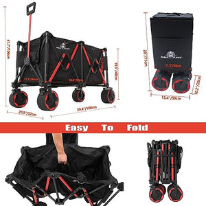 Wagon Cart, Wagons Carts Foldable, Beach Wagon for Sand, 200L Large Wagons Carts Heavy Duty Foldable, Adjustable Handle, Beach Cart Wagon Big Wheels for Sand. Perfect for Camping, Shopping.