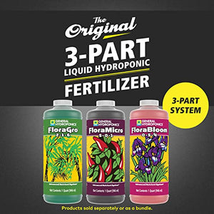 General Hydroponics Flora Series: FloraMicro, FloraBloom, FloraGro - 3-Part Hydroponic Nutrient System, 1 qt. Bottles