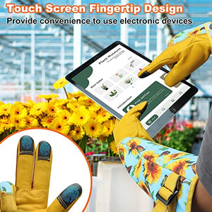 DLY Gardening Gloves for Women - Long Thorn Proof Rose Pruning Garden Gloves, Cowhide Leather Gauntlet Gardening Gifts
