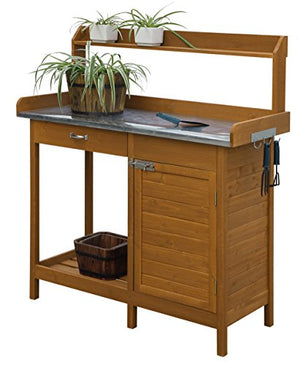 Convenience Concepts Deluxe 1 Drawer Potting Bench with Storage Cabinet and Shelves, Light Oak