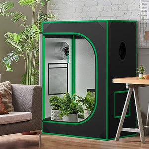JupiterForce Grow Tent with Observation Window and Floor Tray, High Reflective Mylar Hydroponic Growing Room for Home, Plant Growing, Black, 24"x24"x36"