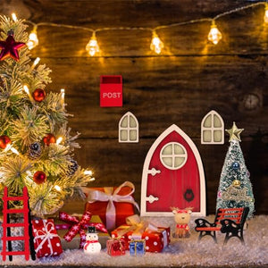 23PCS Christmas Wooden Miniature Fairy Door Kit,Christmas Elf Girl Fairy Doors Decorations Door Enchanted,Tooth Miniature Fairy Door Accessories for Xmas DIY Craft Dollhouse Garden Decor