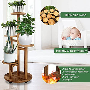 GEEBOBO 5 Tiered Tall Plant Stand for Indoor, Wood Plant Shelf Corner Display Rack, Multi-tier Planter Pot Holder Flower Stand for Living Room Balcony Garden Patio (Walnut)