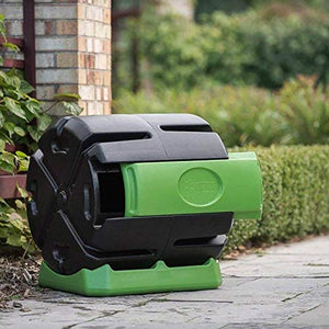 FCMP Outdoor HOTFROG Rolling 37-Gallon Single Chamber Batch Tumbling Composter - Outdoor Rotating Garden Compost Bin, Black & Green