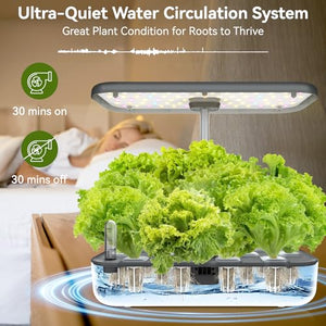 Hydroponics Growing System 12 Pods,LYKO Indoor Garden w/Full-Spectrum 36W Grow Light,Indoor Herb Garden Automatic Timer,Height Adjustable 3.5L Water Tank, Gifts for Men Women (Grey)
