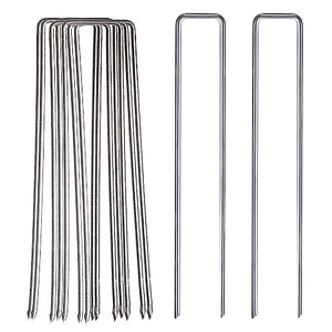 Garden Stakes Metal Landscape Staples 6 inch 16 Packs 11 Gauge Stakes Galvanized Steel Lawn Stakes Yard Staples Securing Pegs for Weed Barrier Fabric Ground Cover Holding Fence and Artificial Turf