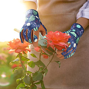 Leather Gardening Gloves for Women - Working Gloves for Weeding, Digging, Planting, Raking and Pruning (B-Blue) Medium