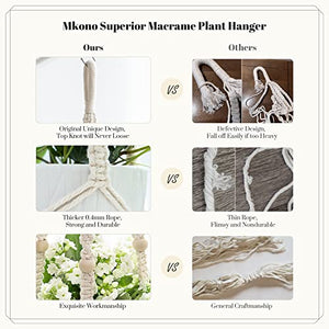 Mkono Macrame Plant Hanger Indoor Hanging Planter Basket with Wood Beads Decorative Flower Pot Holder No Tassels for Indoor Outdoor Boho Home Decor 35 Inch, Ivory (POTS NOT Included)