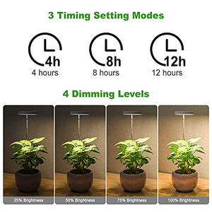 LORDEM Grow Light, Full Spectrum LED Plant Light for Indoor Plants, Height Adjustable Growing Lamp with Auto On/Off Timer 4/8/12H, 4 Dimmable Brightness, Ideal for Small Plants, 2 Packs