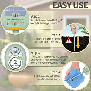 Soil Moisture Meter,4-in-1 Soil Ph Meter, Soil Tester for Moisture, Light,Nutrients, pH,Soil Ph Test Kit, Great for Garden, Lawn, Farm, Indoor & Outdoor Use (No Battery Required)