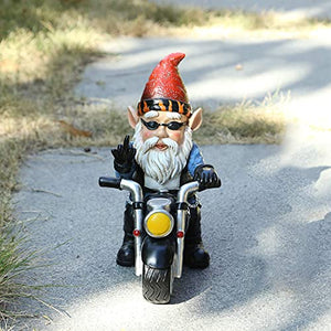 JHWKJS Garden Gnome Riding Motorcycle Funny Outdoor Gnome Decoration Indoor Outdoor Lawn Figurines for Home Yard Décor, Medium