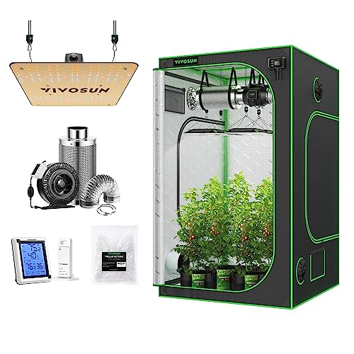 VIVOSUN Grow Tent Complete Kit, 48"x48"x80" Growing Tent with VS1000 Led Grow Light, 6 Inch 440 CFM Inline Fan Carbon Filter and 8ft Ducting Combo