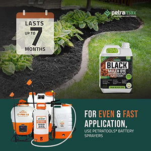 PetraTools Black Mulch Dye, 3,600 Sq Ft Coverage - Mulch Dye Black, Black Mulch for Landscaping, Black Mulch for Garden Beds, Wood Mulch Dye, Permanent Mulch Paint & Playground Bark Mulch (32 Oz)