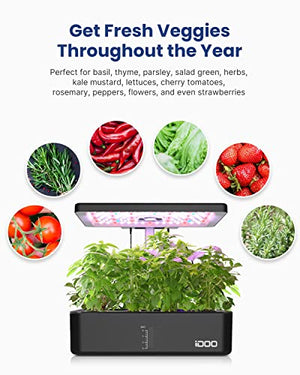 iDOO Hydroponics Growing System Kit 12Pods, Indoor Garden with LED Grow Light, Loved Gift for Green Thumbs Christmas, Built-in Fan, Auto-Timer, Adjustable Height Up to 11.3" for Home, Office