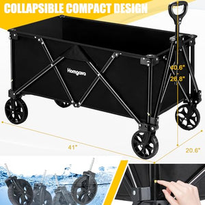 Homgava Collapsible Folding Wagon Cart, Portable Large Capacity Camping Wagon, All Terrain Foldable Wagon, Heavy Duty Utility Wagon Cart for Grocery Outdoor Beach Gardening Shopping Fishing Black