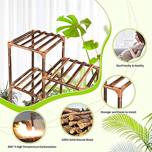 cfmour Wood Plant Stand Indoor Outdoor, 62.2" Tall Flower Shelf Tiered Plant Stands for Multiple Plants Large Planter Holder Hanging Shelves Rack for Living Room Garden Balcony