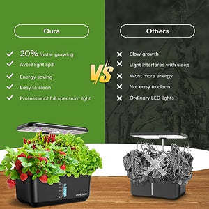 Indoor Garden Hydroponics Growing System: 10 Pods Plant Germination Kit Aeroponic Herb Vegetable Growth Lamp Countertop with LED Grow Light - Hydrophonic Planter Grower Harvest Veggie Lettuce, Black