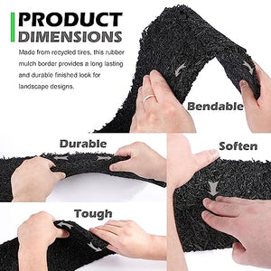 140" x 5.5" Rubber Mulch Border for Landscaping-Black Permanent Garden Mulch Barrier - Recycled Rubber Mulch Mat Roll for Plants, Vegetables, and Flowers