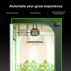 VIVOSUN AeroZesh S4 Inline Duct Fan, Quiet 4" 208 CFM Ventilation Exhaust Fan w/EC Motor and GrowHub E42A Temperature Humidity WiFi-Controller - for Heating Cooling Booster, Grow Tents, Hydroponics