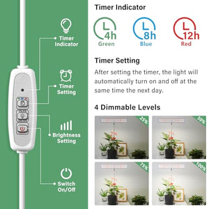 LORDEM Grow Light, Full Spectrum LED Plant Light for Indoor Plants, Height Adjustable Growing Lamp with Auto On/Off Timer 4H/8H/12H, 4 Dimmable Brightness, Ideal for Home Desk Plant Lighting