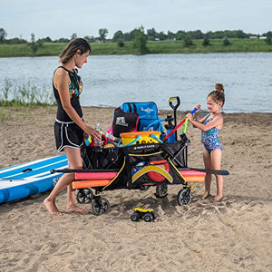Gorilla Carts 7 Cubic Feet Foldable Collapsible Durable All Terrain Utility Pull Beach Wagon with Oversized Bed and Built in Cup Holders, Black