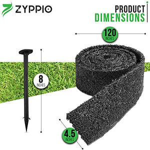 Black Rubber Mulch Border for Landscaping, 120” x 4.5” Roll, Natural-Looking Permanent Garden Barrier for Plants, Vegetables, and Flowers, Recycled and Sustainable, 15 Plastic Anchors Included