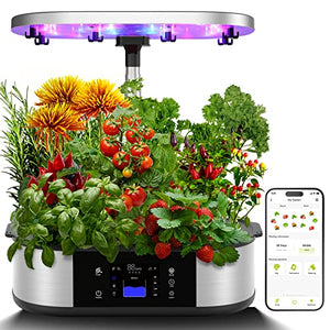 WiFi 12 Pods Hydroponics Growing System 36W Full Spectrum Grow Lights, 3 Planting Modes with Traction Hook, Silent Pump System, Automatic Timer, Up to 30" Height Adjustable, Ideal Gardening Gifts