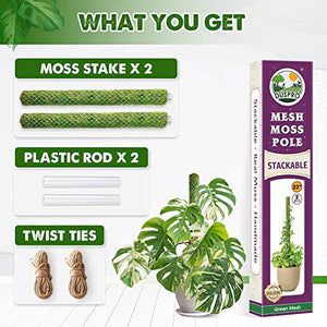 DUSPRO 2Pack 38'' Green Stackable Mesh Moss Pole for Plants Climbing Vine Supporting Monstera Trellis, for Indoor Plants Extendable Plant Pole Moss Sticks, for Plants Monstera Potted Plant Stakes